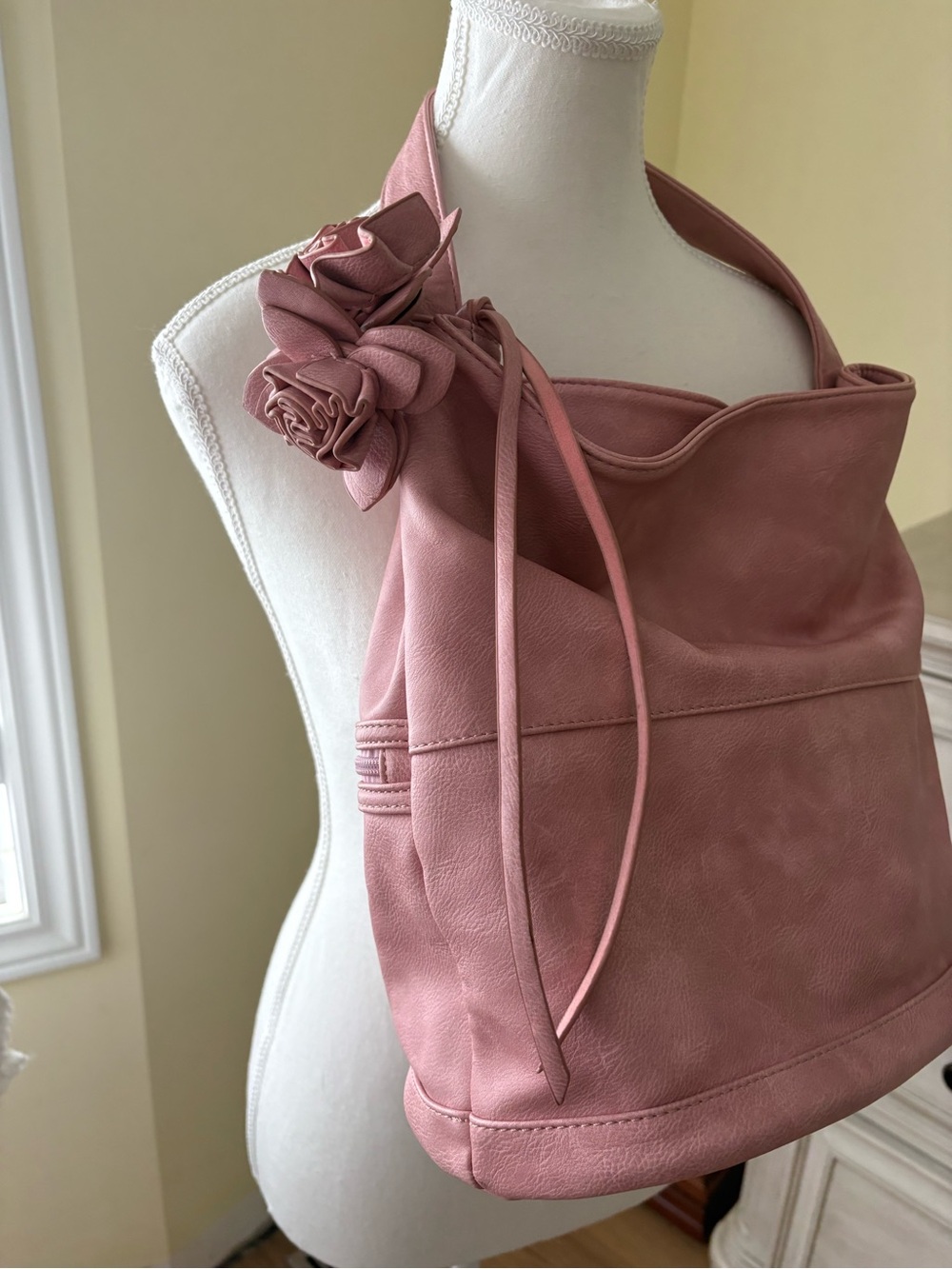 Blush Dusty Rose Floral-Embellished Shoulder Bag